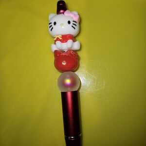 Hello Kitty Red and White Doll Beaded Pen. Handmade.